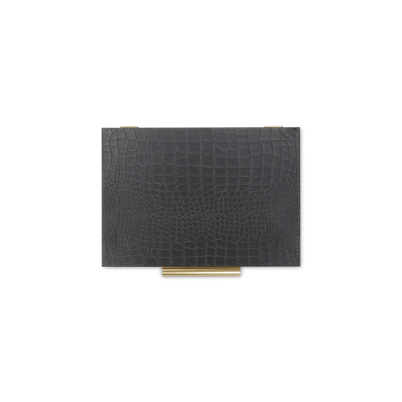 Pemberly Row Rectangular Decorative Box Set of 2 in Black Faux Croco