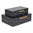 Pemberly Row Rectangular Decorative Box Set of 2 in Black Faux Croco