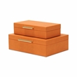 Pemberly Row Rectangular Decorative Box Set of 2 in Orange Faux Shagreen