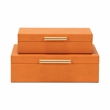 Pemberly Row Rectangular Decorative Box Set of 2 in Orange Faux Shagreen