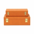 Pemberly Row Rectangular Decorative Box Set of 2 in Orange Faux Shagreen