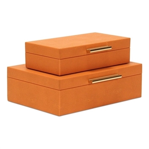 Pemberly Row Rectangular Decorative Box Set of 2 in Orange Faux Shagreen