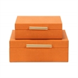 Pemberly Row Square Decorative Box Set of 2 in Orange Faux Shagreen