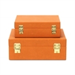 Pemberly Row Square Decorative Box Set of 2 in Orange Faux Shagreen