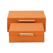 Pemberly Row Square Decorative Box Set of 2 in Orange Faux Shagreen