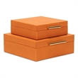 Pemberly Row Square Decorative Box Set of 2 in Orange Faux Shagreen