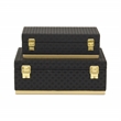 Pemberly Row Vinyl Rattan Rectangular Box Set of 2 in Black with Gold Metal Base