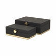 Pemberly Row Vinyl Rattan Rectangular Box Set of 2 in Black with Gold Metal Base