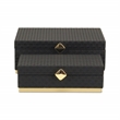 Pemberly Row Vinyl Rattan Rectangular Box Set of 2 in Black with Gold Metal Base