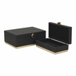 Pemberly Row Vinyl Rattan Rectangular Box Set of 2 in Black with Gold Metal Base