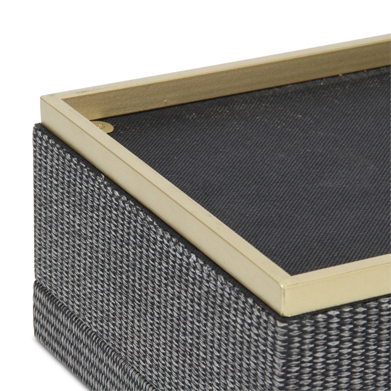 Pemberly Row Gray Woven Themed Rectangle Box Set of 2 with Gold Metal Base