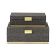 Pemberly Row Gray Woven Themed Rectangle Box Set of 2 with Gold Metal Base