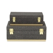 Pemberly Row Gray Woven Themed Rectangle Box Set of 2 with Gold Metal Base