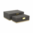 Pemberly Row Gray Woven Themed Rectangle Box Set of 2 with Gold Metal Base