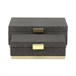 Pemberly Row Gray Woven Themed Rectangle Box Set of 2 with Gold Metal Base
