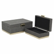 Pemberly Row Gray Woven Themed Rectangle Box Set of 2 with Gold Metal Base