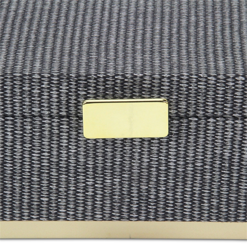 Pemberly Row Gray Woven Themed Rectangle Box Set of 2 with Gold Metal Base
