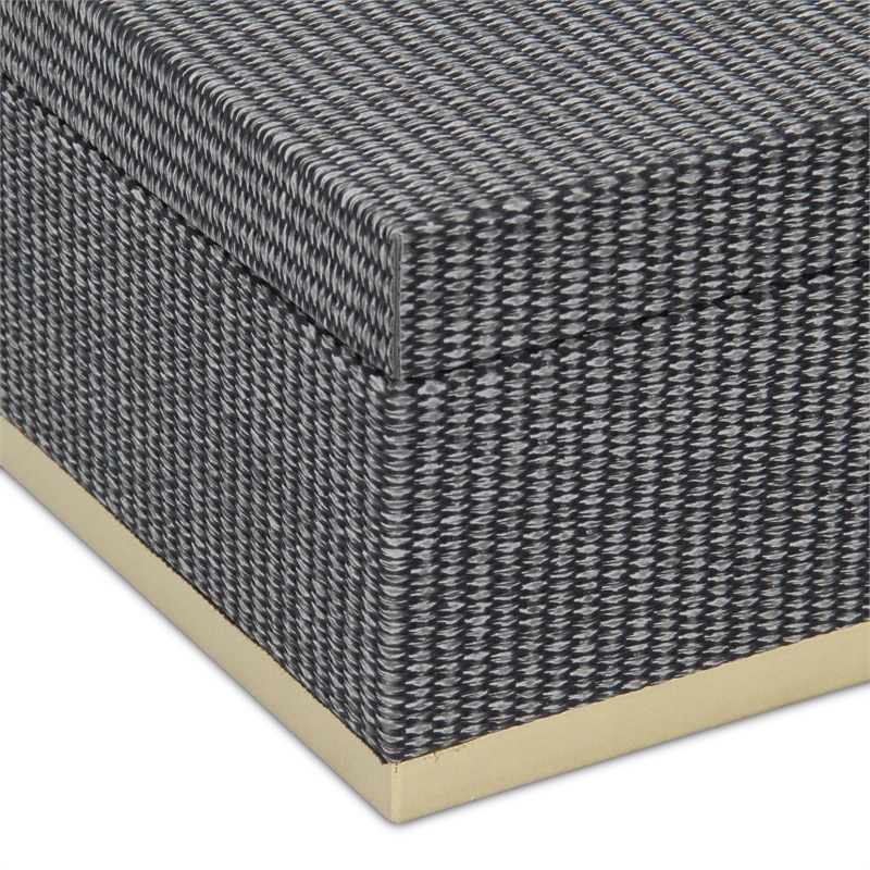 Pemberly Row Gray Woven Themed Rectangle Box Set of 2 with Gold Metal Base