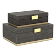 Pemberly Row Gray Woven Themed Rectangle Box Set of 2 with Gold Metal Base