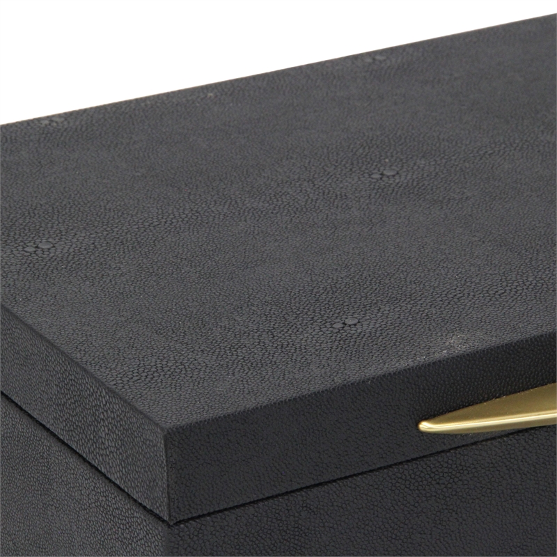 Pemberly Row Rectangular Gold Accented Box Set of 2 in Black Faux Shagreen