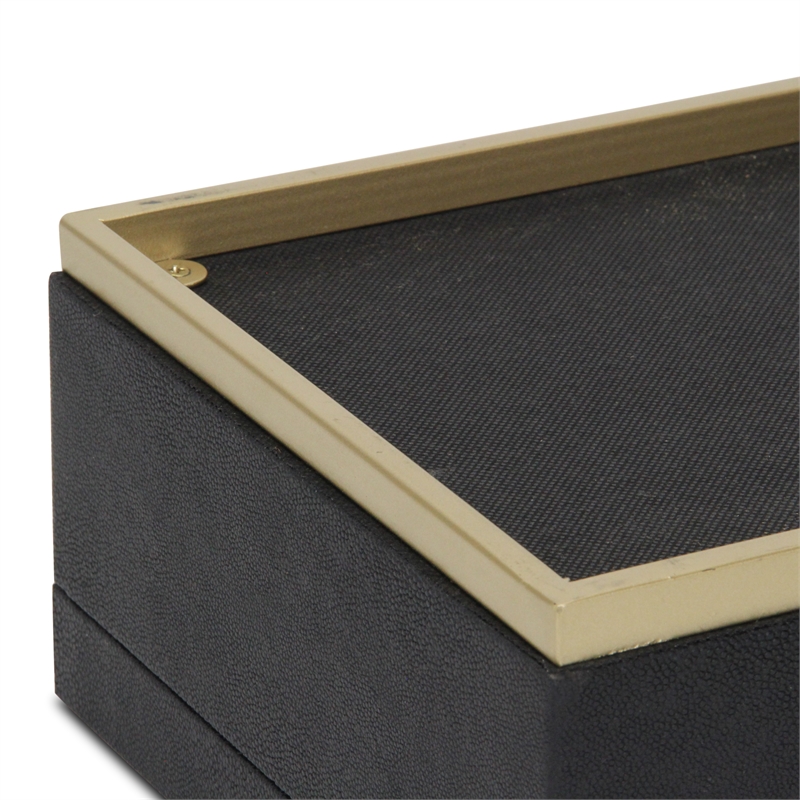 Pemberly Row Rectangular Gold Accented Box Set of 2 in Black Faux Shagreen