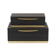 Pemberly Row Rectangular Gold Accented Box Set of 2 in Black Faux Shagreen