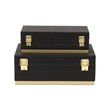 Pemberly Row Rectangular Gold Accented Box Set of 2 in Black Faux Shagreen
