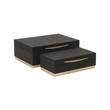 Pemberly Row Rectangular Gold Accented Box Set of 2 in Black Faux Shagreen
