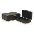 Pemberly Row Rectangular Gold Accented Box Set of 2 in Black Faux Shagreen