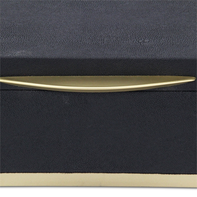 Pemberly Row Rectangular Gold Accented Box Set of 2 in Black Faux Shagreen
