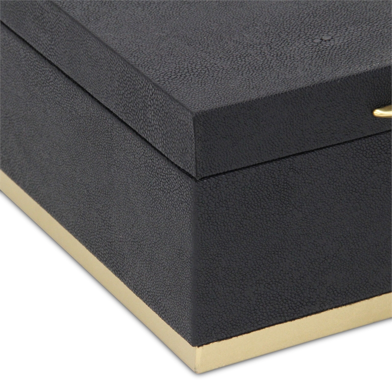 Pemberly Row Rectangular Gold Accented Box Set of 2 in Black Faux Shagreen