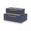 Pemberly Row Rectangular Gold Accented Box Set of 2 in Blue Faux Shagreen