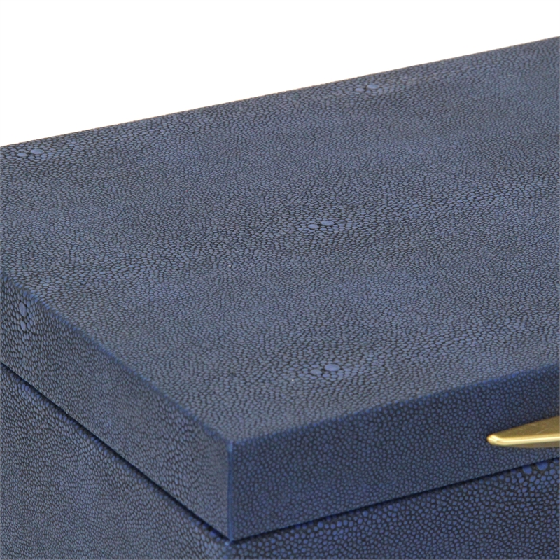 Pemberly Row Rectangular Gold Accented Box Set of 2 in Blue Faux Shagreen
