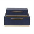Pemberly Row Rectangular Gold Accented Box Set of 2 in Blue Faux Shagreen