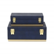 Pemberly Row Rectangular Gold Accented Box Set of 2 in Blue Faux Shagreen