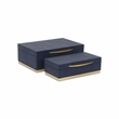 Pemberly Row Rectangular Gold Accented Box Set of 2 in Blue Faux Shagreen