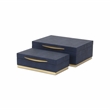 Pemberly Row Rectangular Gold Accented Box Set of 2 in Blue Faux Shagreen