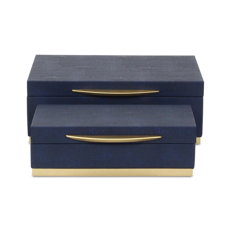 Pemberly Row Rectangular Gold Accented Box Set of 2 in Blue Faux Shagreen