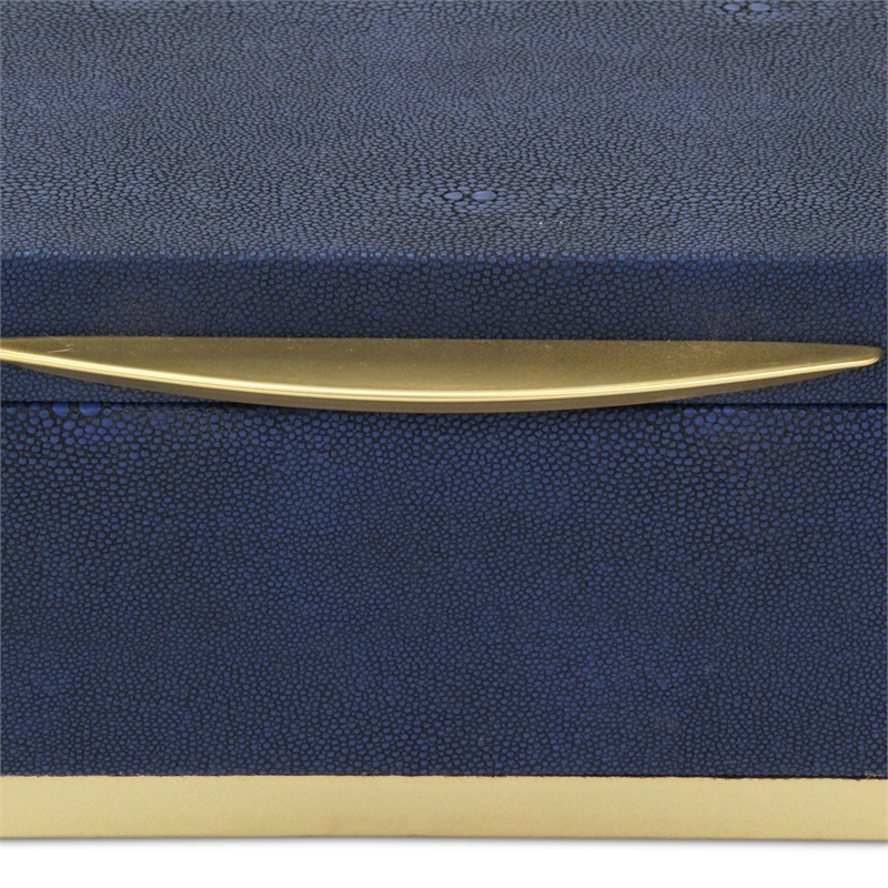 Pemberly Row Rectangular Gold Accented Box Set of 2 in Blue Faux Shagreen