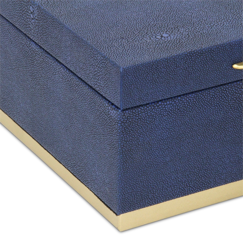 Pemberly Row Rectangular Gold Accented Box Set of 2 in Blue Faux Shagreen