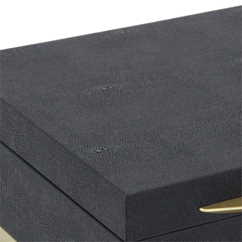 Pemberly Row Accent Box Set of 2 in Black Faux Shagreen with Gold Metal Base
