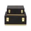 Pemberly Row Accent Box Set of 2 in Black Faux Shagreen with Gold Metal Base