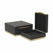 Pemberly Row Accent Box Set of 2 in Black Faux Shagreen with Gold Metal Base
