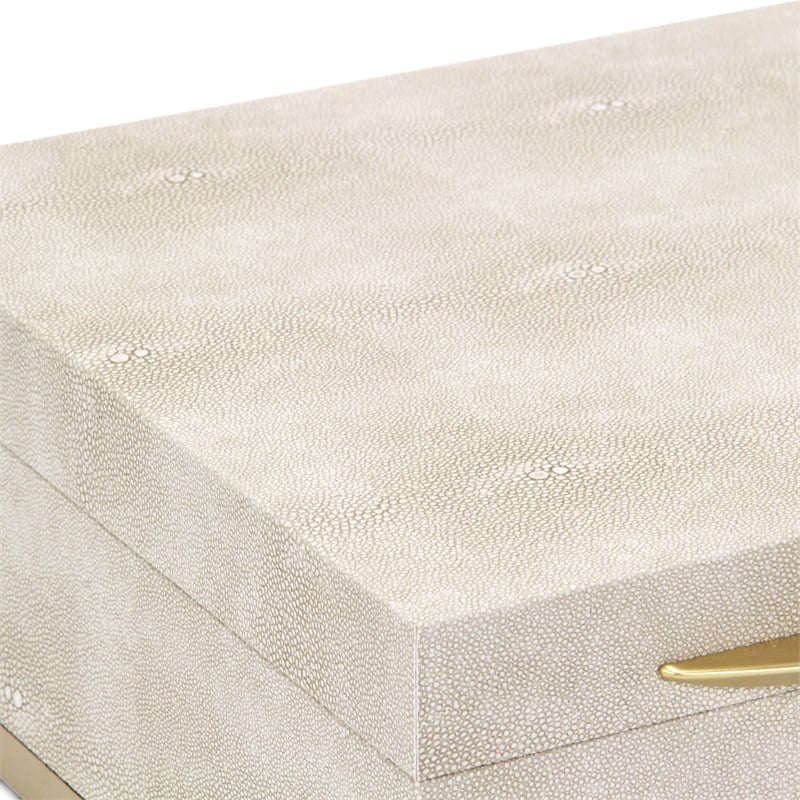 Pemberly Row Accent Box Set of 2 in Cream Faux Shagreen with Gold Metal Base