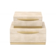 Pemberly Row Accent Box Set of 2 in Cream Faux Shagreen with Gold Metal Base