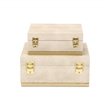 Pemberly Row Accent Box Set of 2 in Cream Faux Shagreen with Gold Metal Base