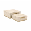 Pemberly Row Accent Box Set of 2 in Cream Faux Shagreen with Gold Metal Base