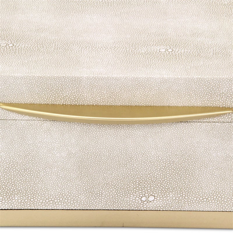 Pemberly Row Accent Box Set of 2 in Cream Faux Shagreen with Gold Metal Base