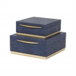 Pemberly Row Accent Box Set of 2 in Blue Faux Shagreen with Gold Metal Base