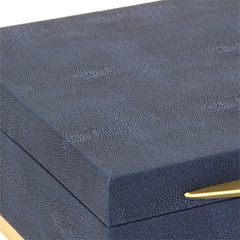Pemberly Row Accent Box Set of 2 in Blue Faux Shagreen with Gold Metal Base